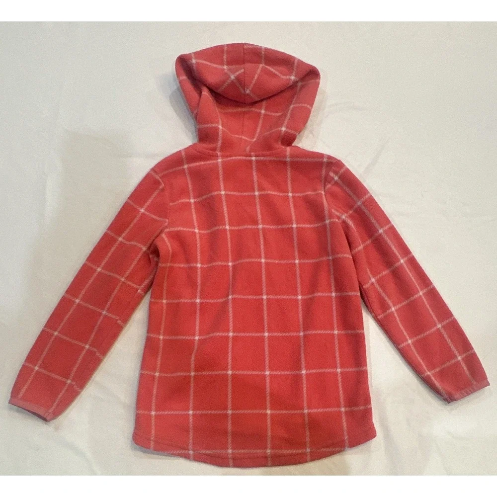 Old Navy Girls XS 5 Pink White Plaid Fleece Full Zip Hoodie Pockets 064